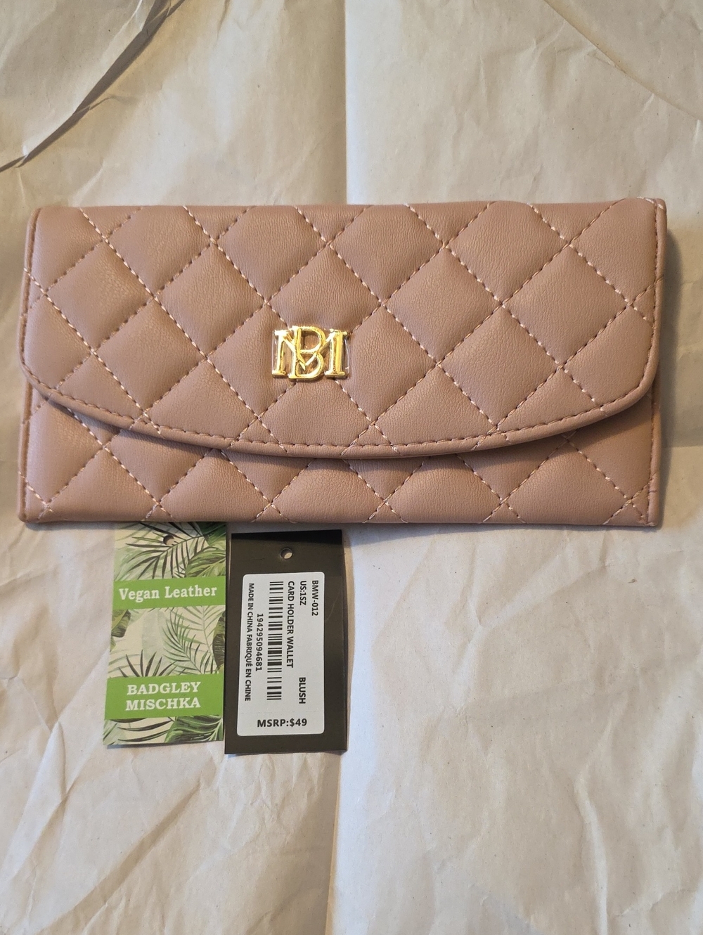Badgley Mischka Quilted Vegan Leather Wallet - Blush Pink